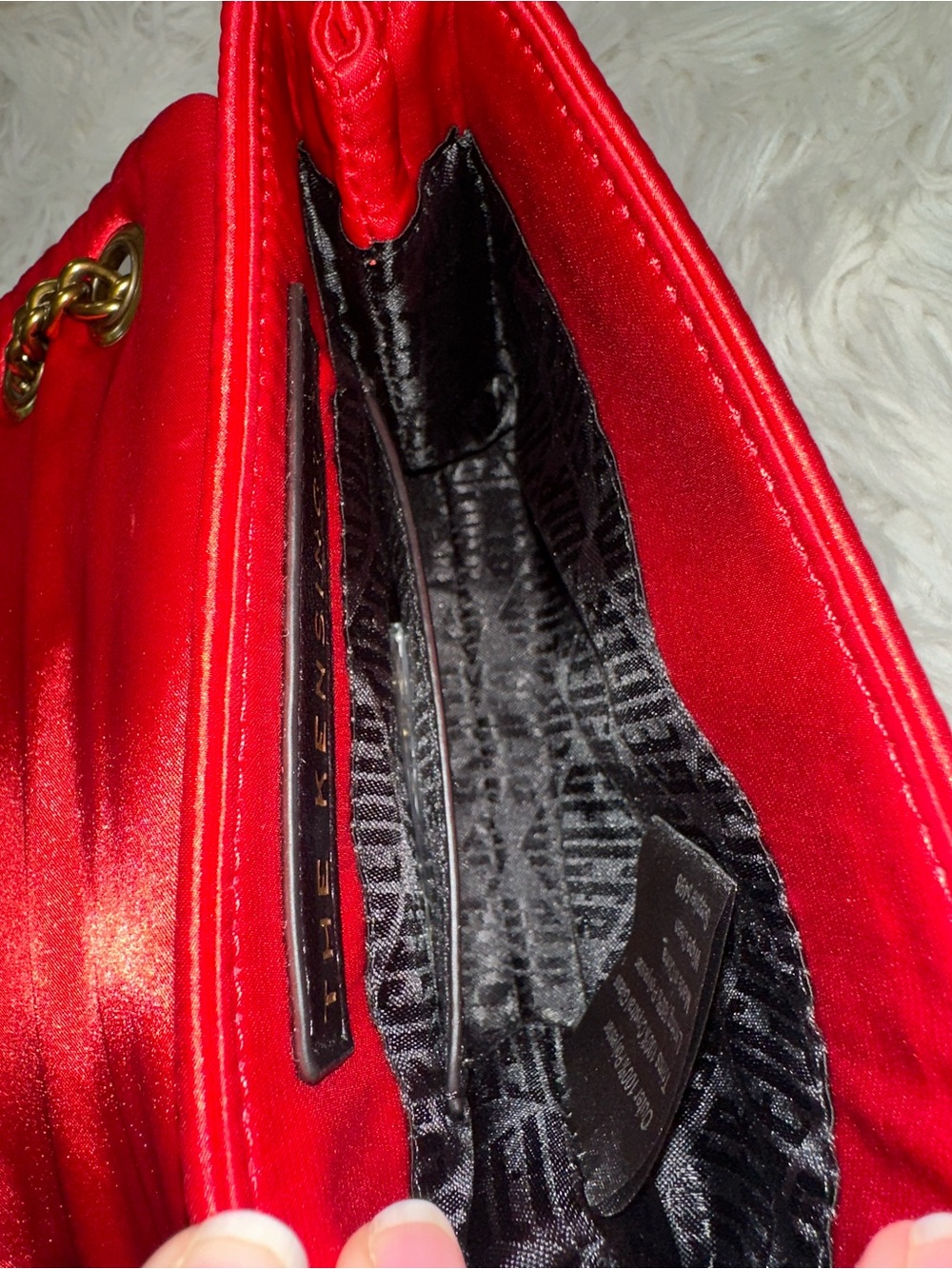 Kurt Geiger • Red Satin Kensington with Rabbit Print Glass Rhinestones Purse - Picture 5 of 17